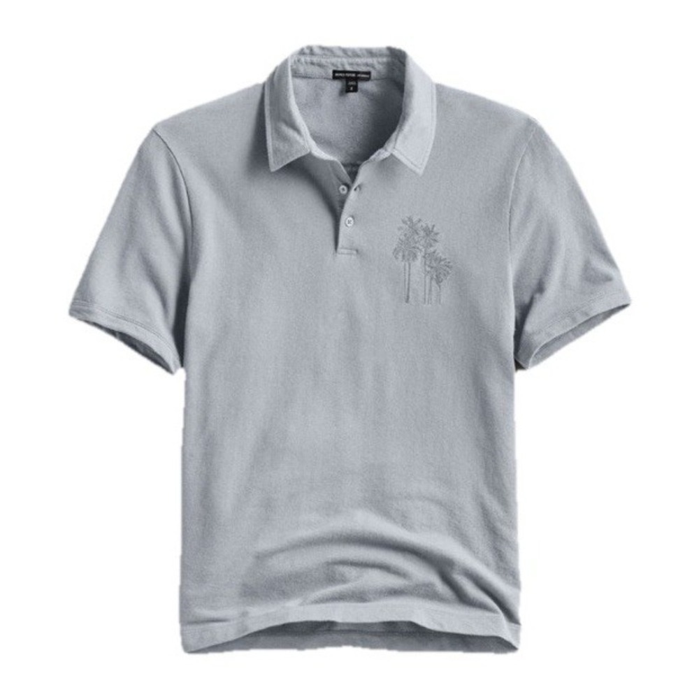 James Perse Polo Shirt Palm Tree Embroidered French Terry Cotton Gray Mens XL - Picture 2 of 9